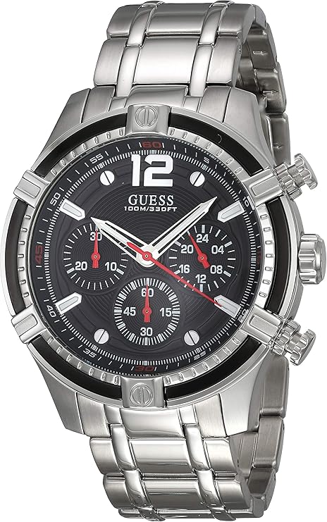 Guess Circuit Chronograph Black Dial Silver Steel Strap Men Watch - W0968G1