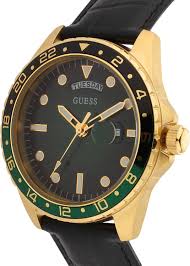 Guess Comet Green Dial Genuine Leather Analogue Mens Watch - GW0221G1