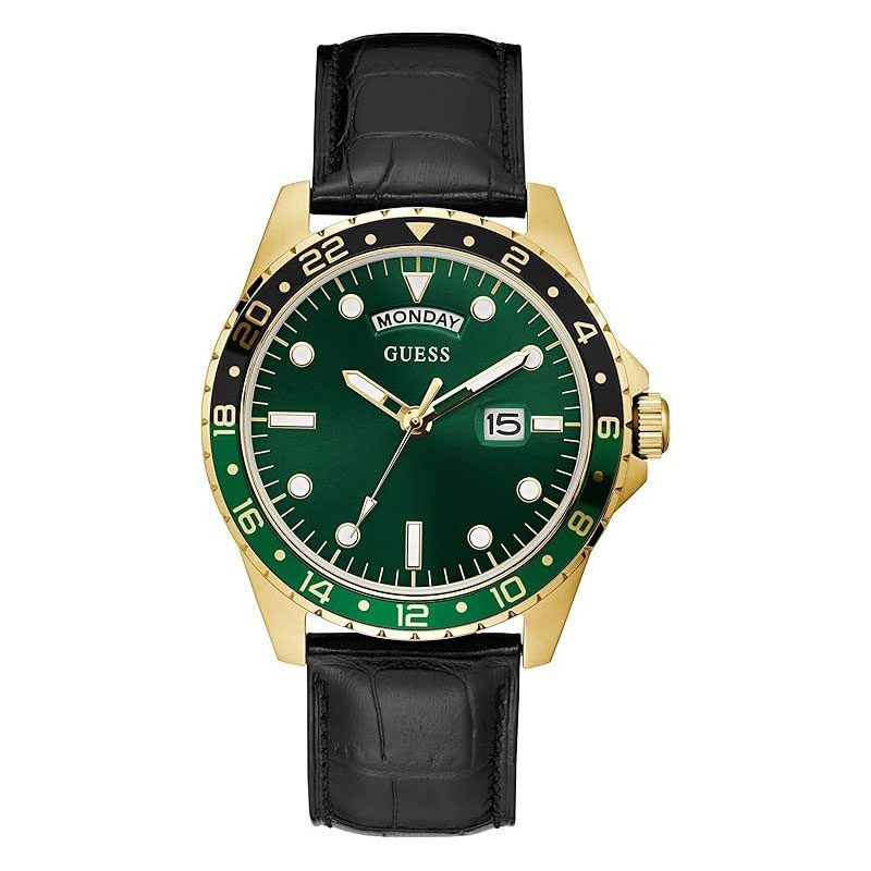 Guess Comet Green Dial Genuine Leather Analogue Mens Watch - GW0221G1