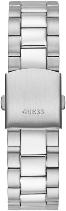 Silver steel bracelet strap with three-link design and Guess branded clasp