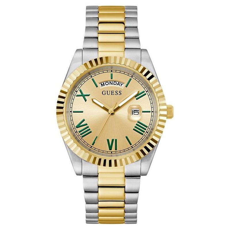 GUESS Connoisseur champagne dial men's watch with two-tone gold and silver bracelet