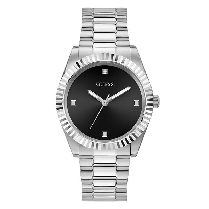 Guess Connoisseur 42mm quartz men's watch with black dial and stainless steel bracelet