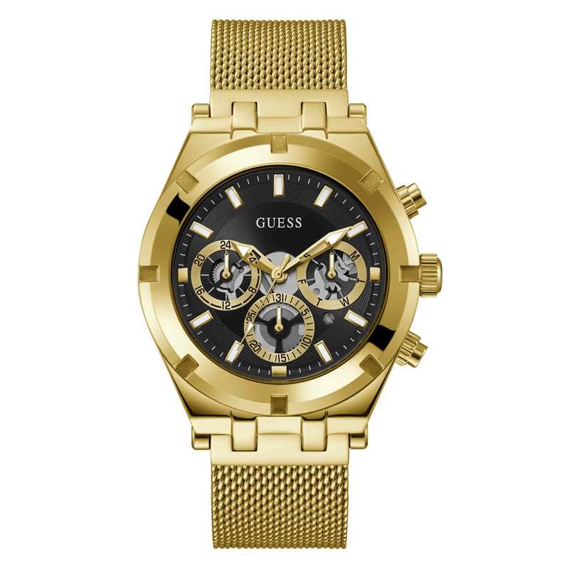 Guess Continental Chronograph Black Dial Gold Mesh Strap Men Watch - GW0582G2