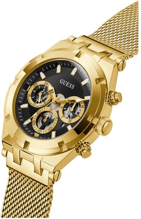 Guess Continental Chronograph Black Dial Gold Mesh Strap Men Watch - GW0582G2