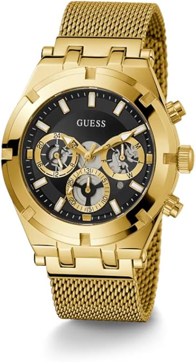 Guess Continental Chronograph Black Dial Gold Mesh Strap Men Watch - GW0582G2