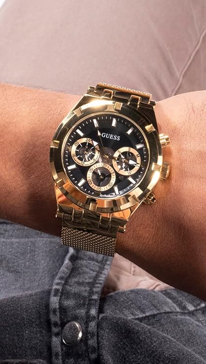 Guess Continental Chronograph Black Dial Gold Mesh Strap Men Watch - GW0582G2