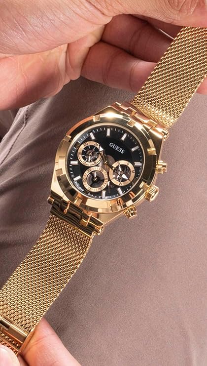 Guess Continental Chronograph Black Dial Gold Mesh Strap Men Watch - GW0582G2