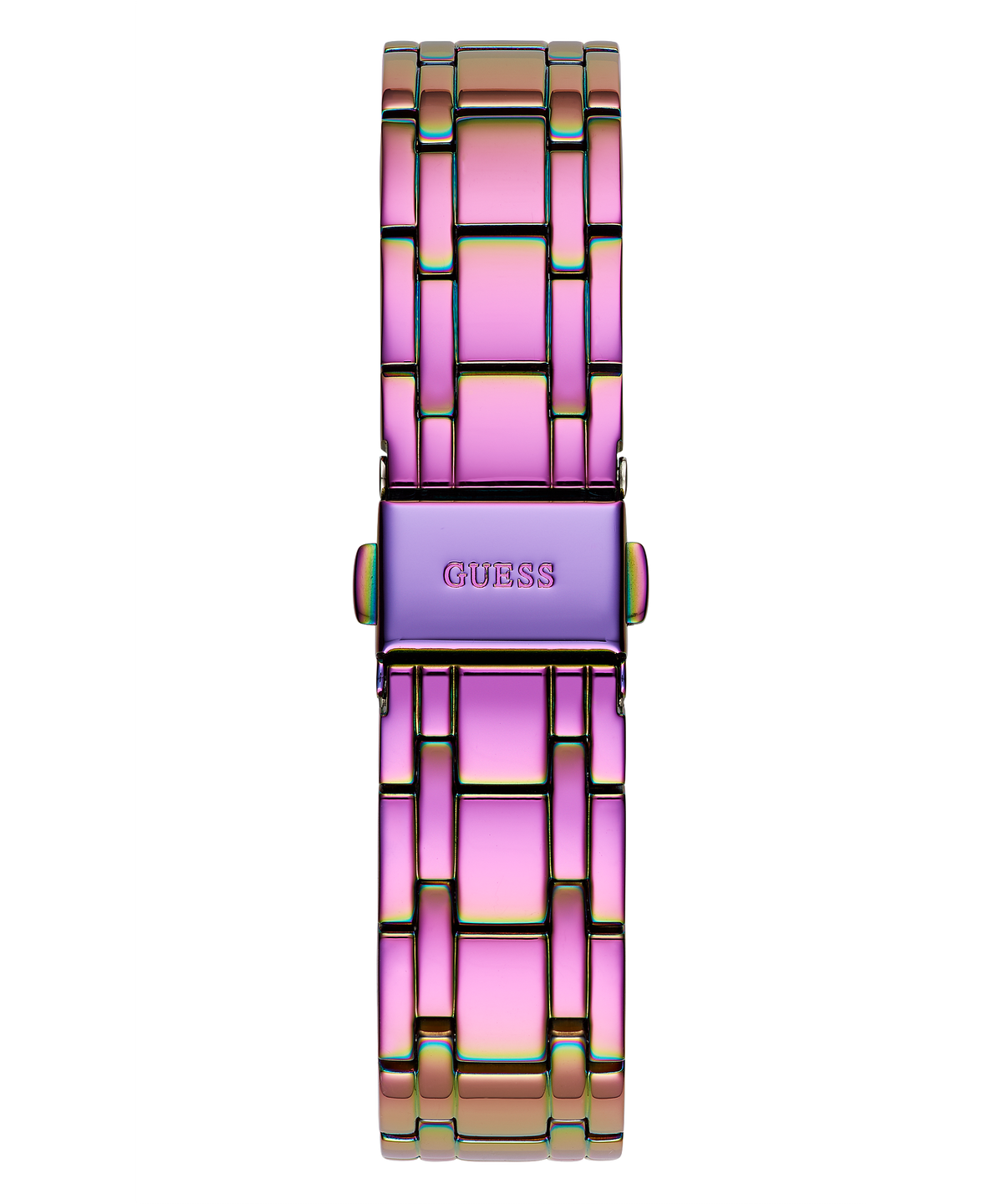Guess Cosmo bracelet detail showing purple and rose gold link design