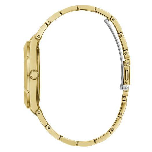 Side view of gold-tone Guess Crystalline watch showing case profile and bracelet links