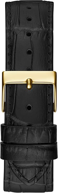 Guess Deco black leather strap with gold-tone buckle and croc-embossed texture