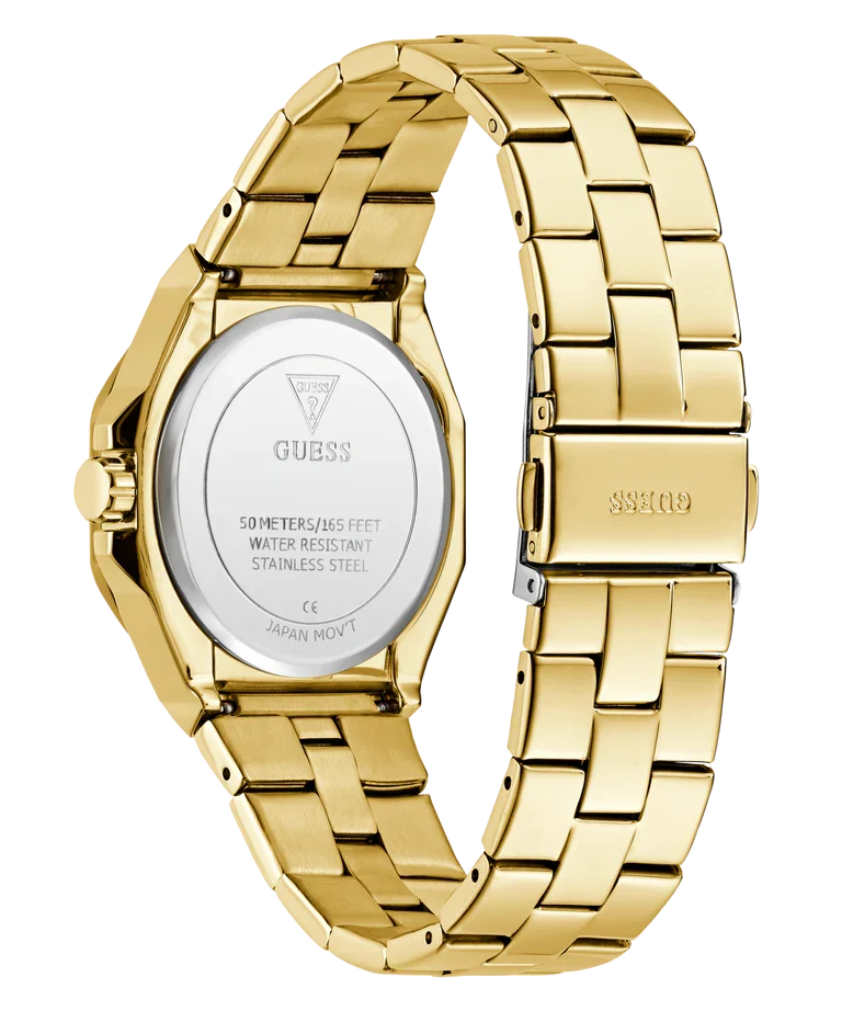 Guess Empress caseback showing stainless steel water resistant 50M engraving