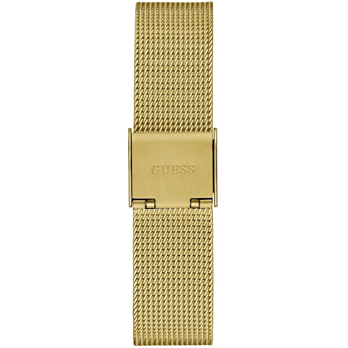 Guess Fame gold mesh strap detail with deployment clasp