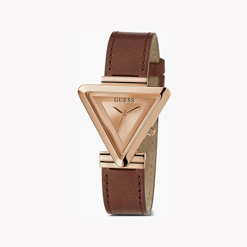 Guess Fame Quartz Rose Gold Dial Brown Leather Strap Women Watch - GW0548L2