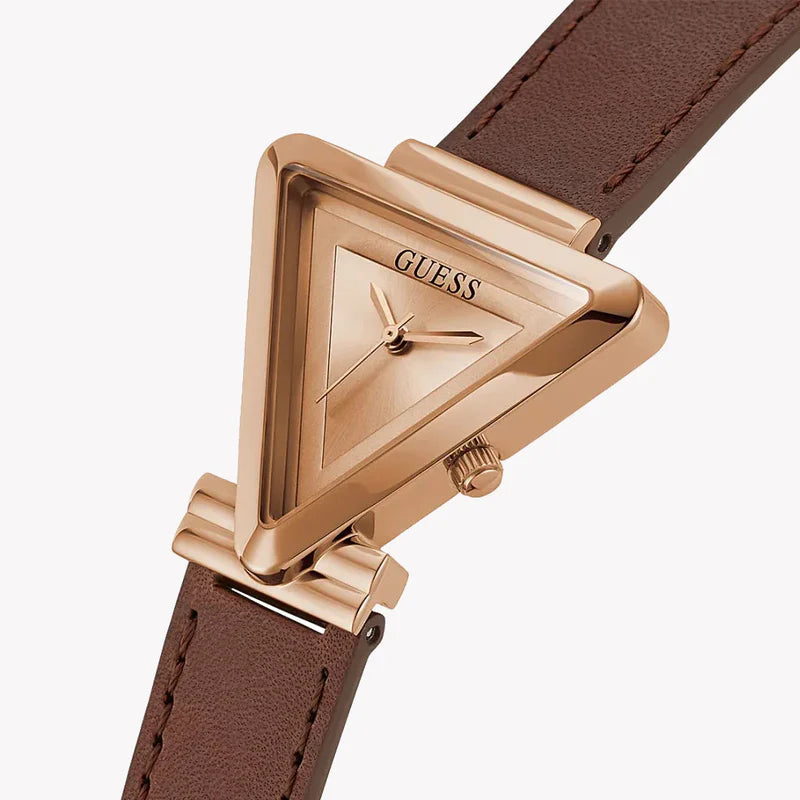 Guess Fame Quartz Rose Gold Dial Brown Leather Strap Women Watch - GW0548L2