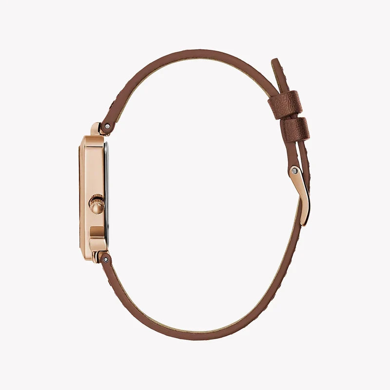 Guess Fame Quartz Rose Gold Dial Brown Leather Strap Women Watch - GW0548L2