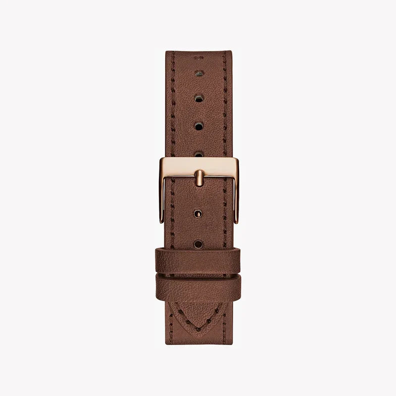 Guess Fame Quartz Rose Gold Dial Brown Leather Strap Women Watch - GW0548L2