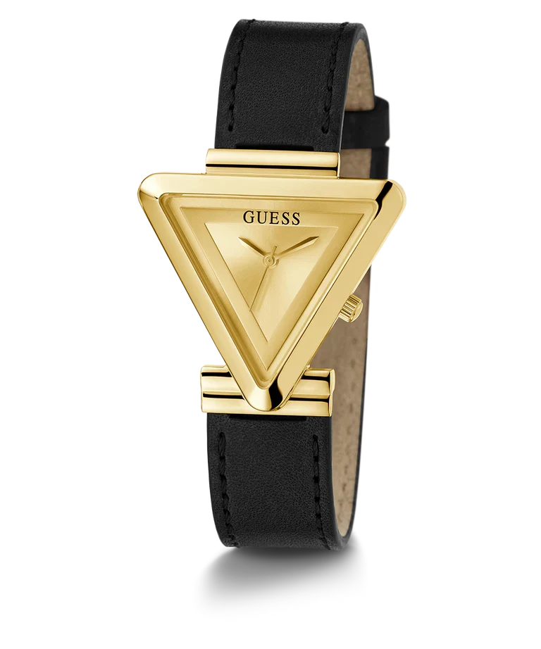 Guess Fame Quartz Gold Dial Black Leather Strap Women Watch - GW0548L3