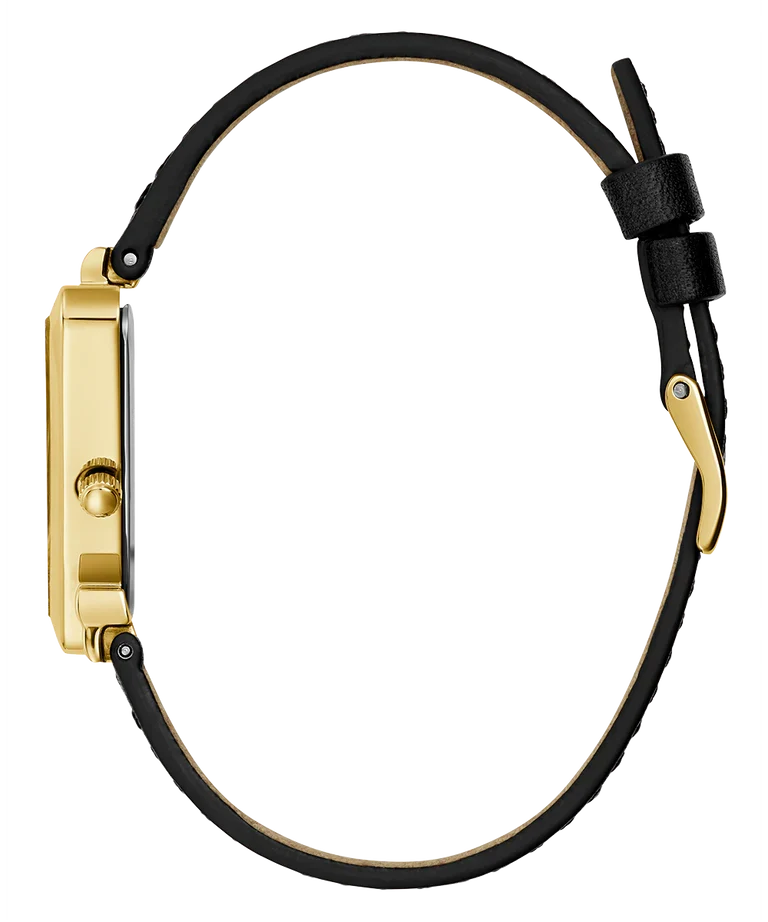 Guess Fame Quartz Gold Dial Black Leather Strap Women Watch - GW0548L3