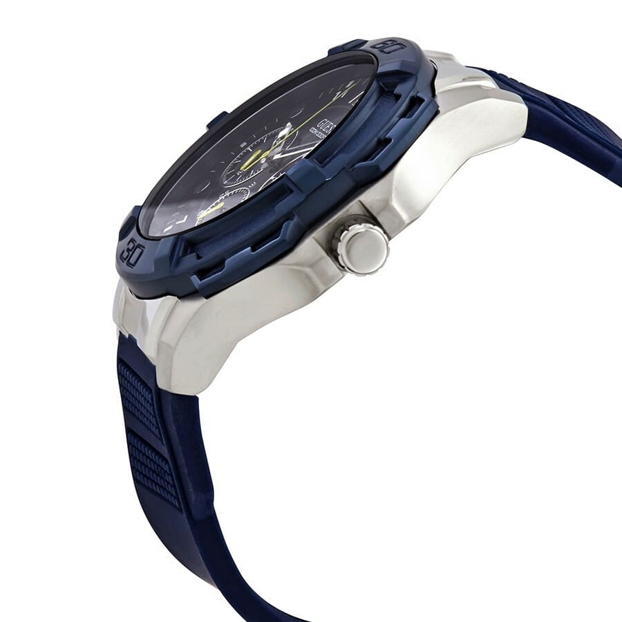 Guess Genesis watch angled side view with crown and chronograph pushers visible