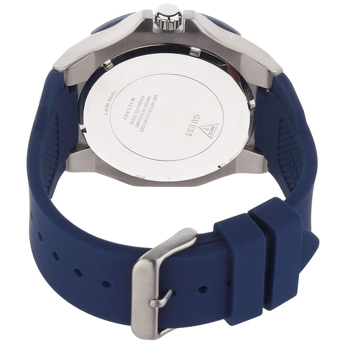 Guess Genesis watch caseback showing engravings and model W1254G1 specification