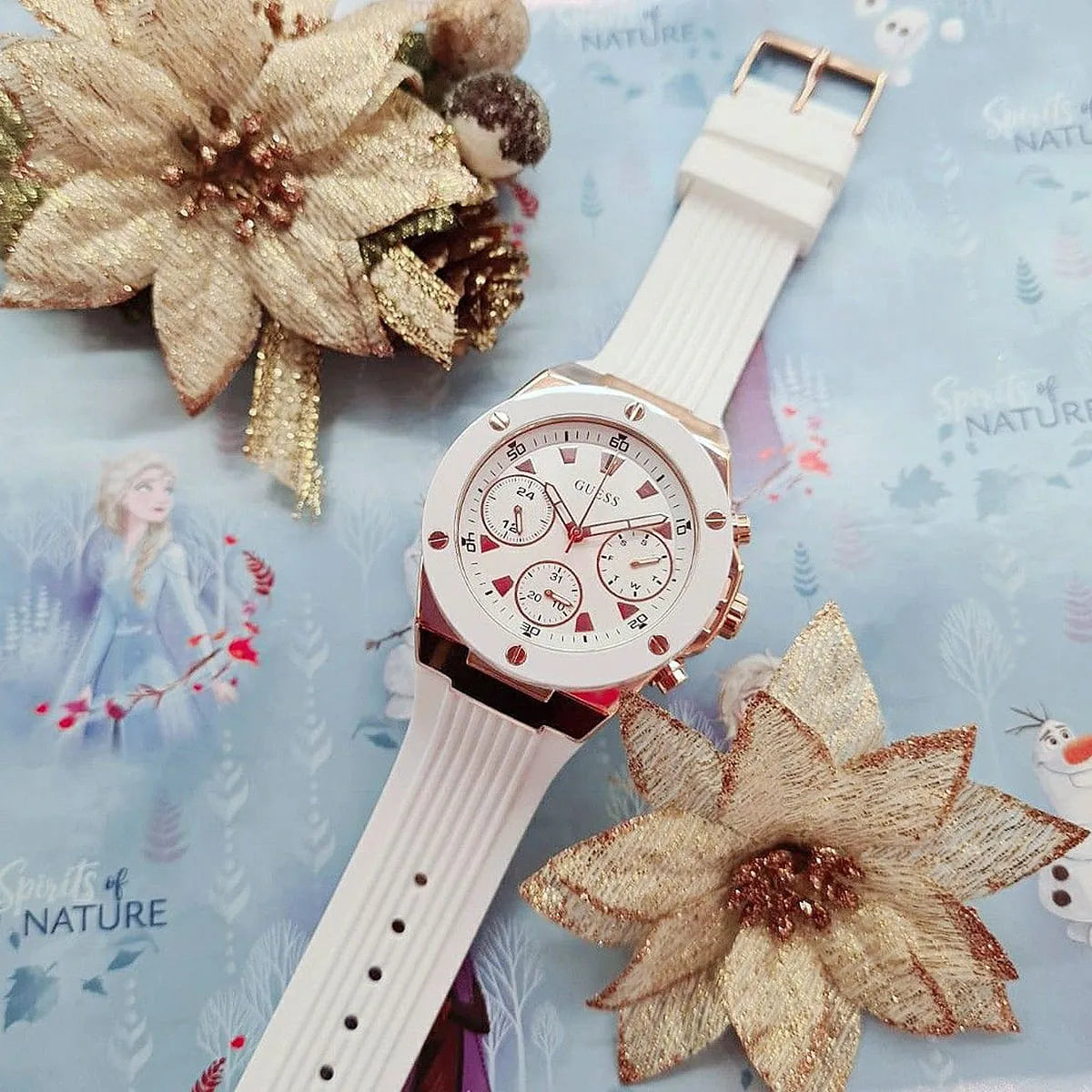 GUESS White Rose Gold Tone Multi-function Ladies Watch - GW0030L3