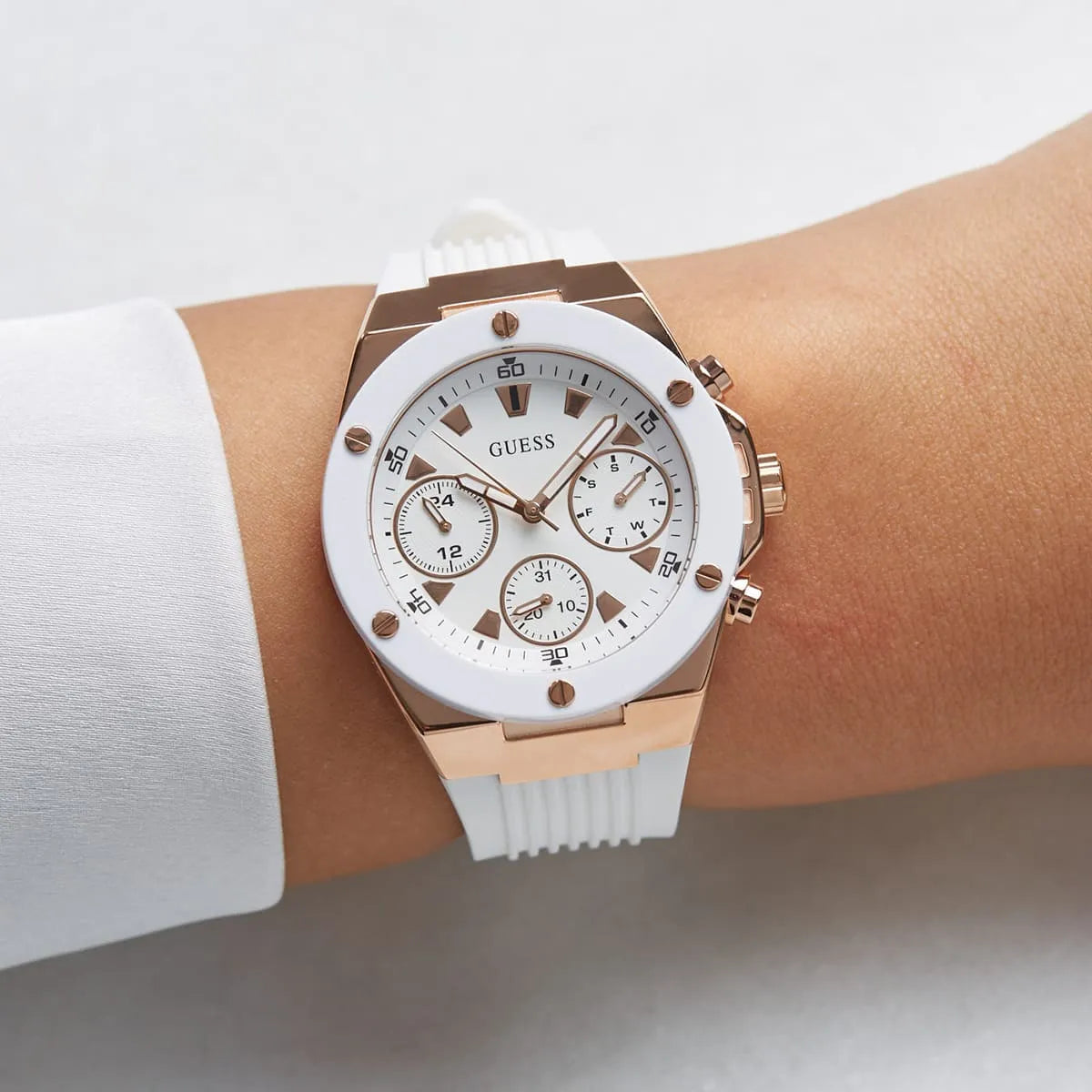 GUESS White Rose Gold Tone Multi-function Ladies Watch - GW0030L3