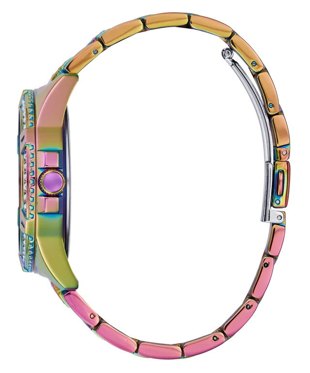 GUESS GW0044L1 bracelet and side profile showing crystal-encrusted links and case details