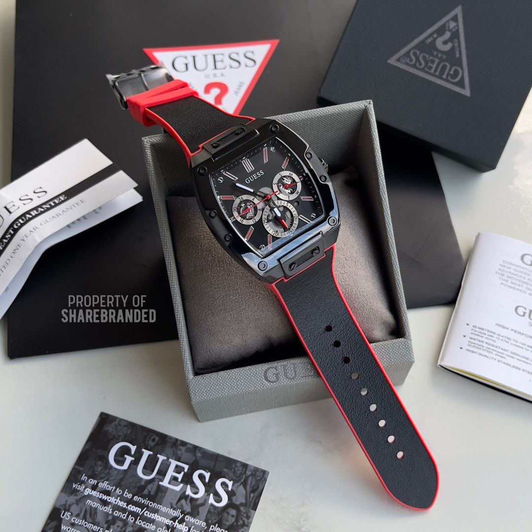 Guess Phoenix watch GW0202G7 in black retail box with red triangle logo and documentation