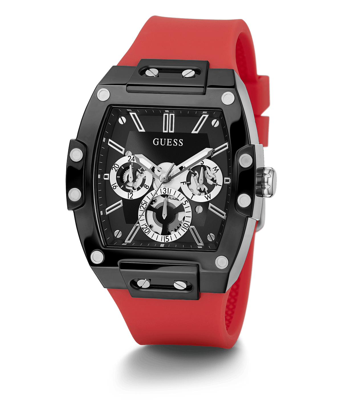 Guess black case red silicone men's chronograph watch GW0203G4 front view