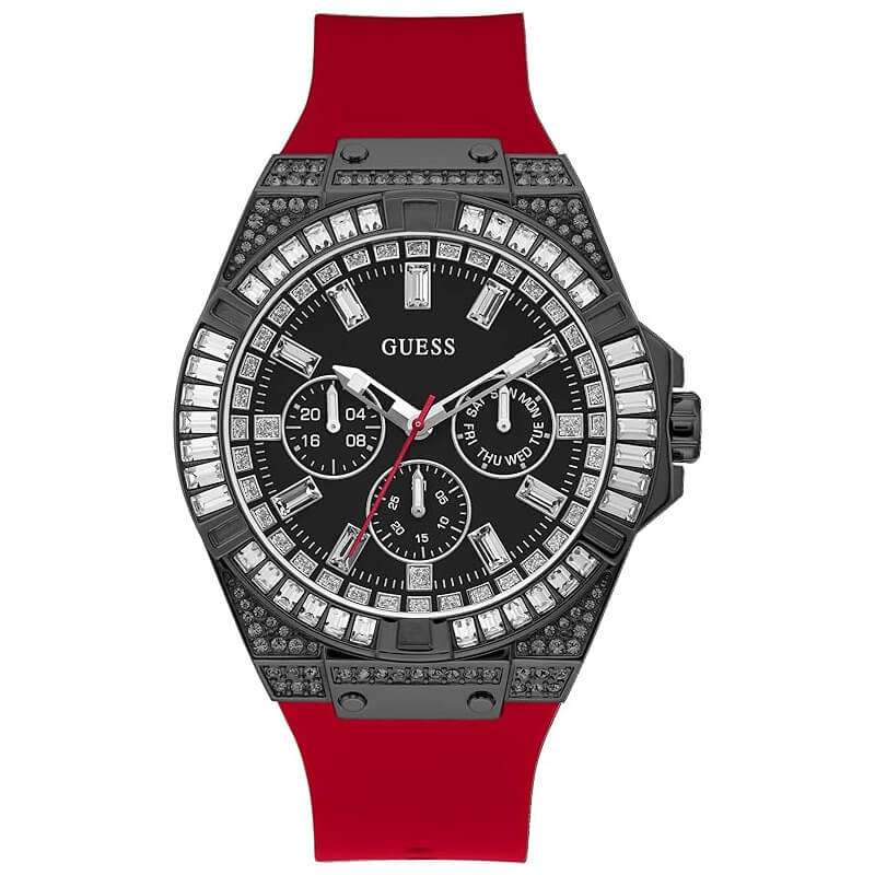 Guess Black 47mm Case Black Dial Silicone Strap Multi function Men's Watch - GW0208G6