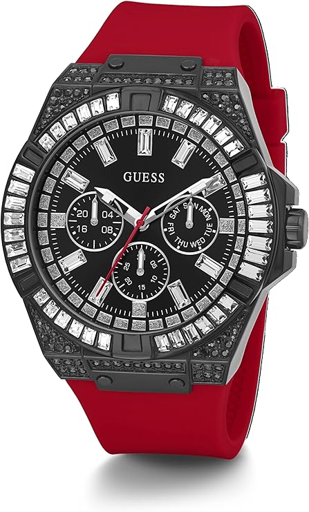 Guess Black 47mm Case Black Dial Silicone Strap Multi function Men's Watch - GW0208G6