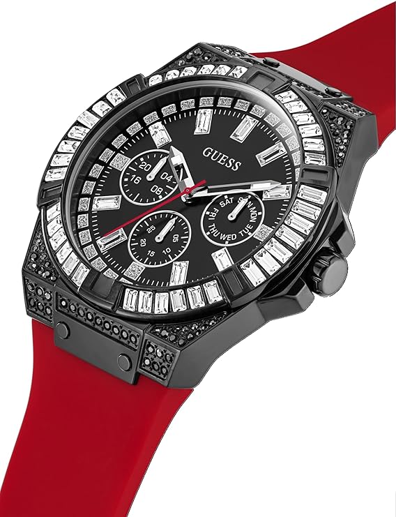 Guess Black 47mm Case Black Dial Silicone Strap Multi function Men's Watch - GW0208G6