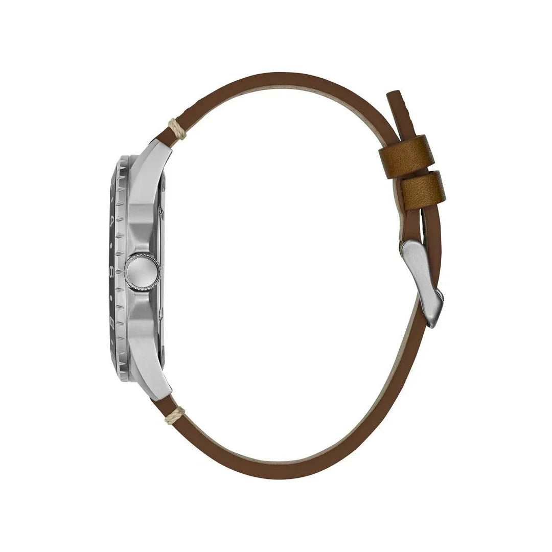 Guess Quartz Brown Leather Strap Black Dial 44mm Men's Watch - GW0221G3