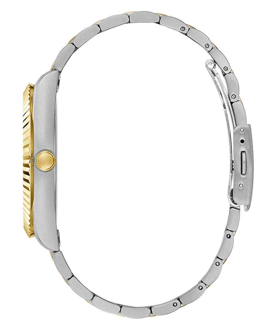 Guess GW0265G8 two-tone silver and gold stainless steel bracelet strap viewed flat