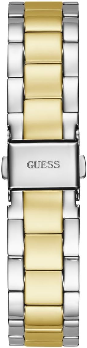 GUESS GW0308L5 bracelet detail showing alternating silver and gold-tone links with fold clasp
