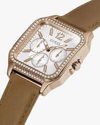 Guess Silver Dial and Brown Leather Strap Ladies Watch - GW0309L3