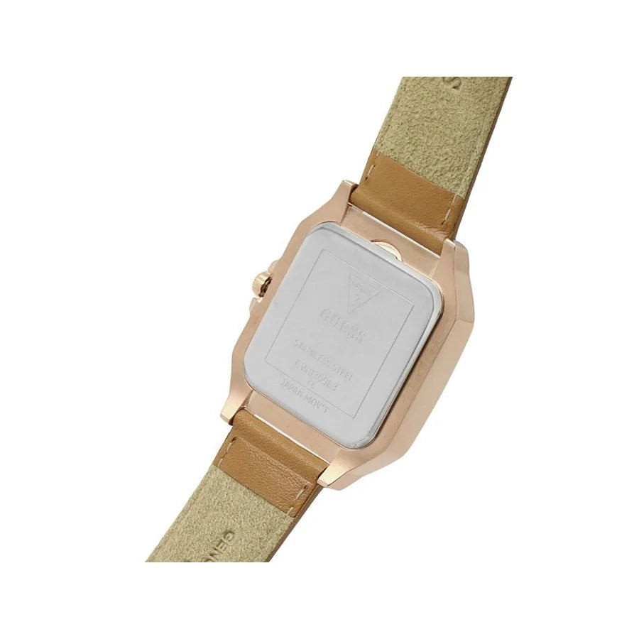 Guess Silver Dial and Brown Leather Strap Ladies Watch - GW0309L3