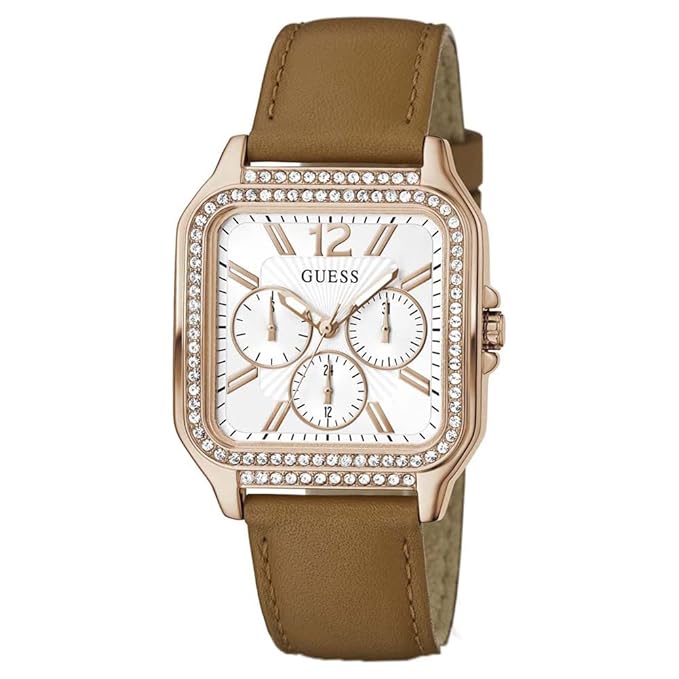 Guess Silver Dial and Brown Leather Strap Ladies Watch - GW0309L3