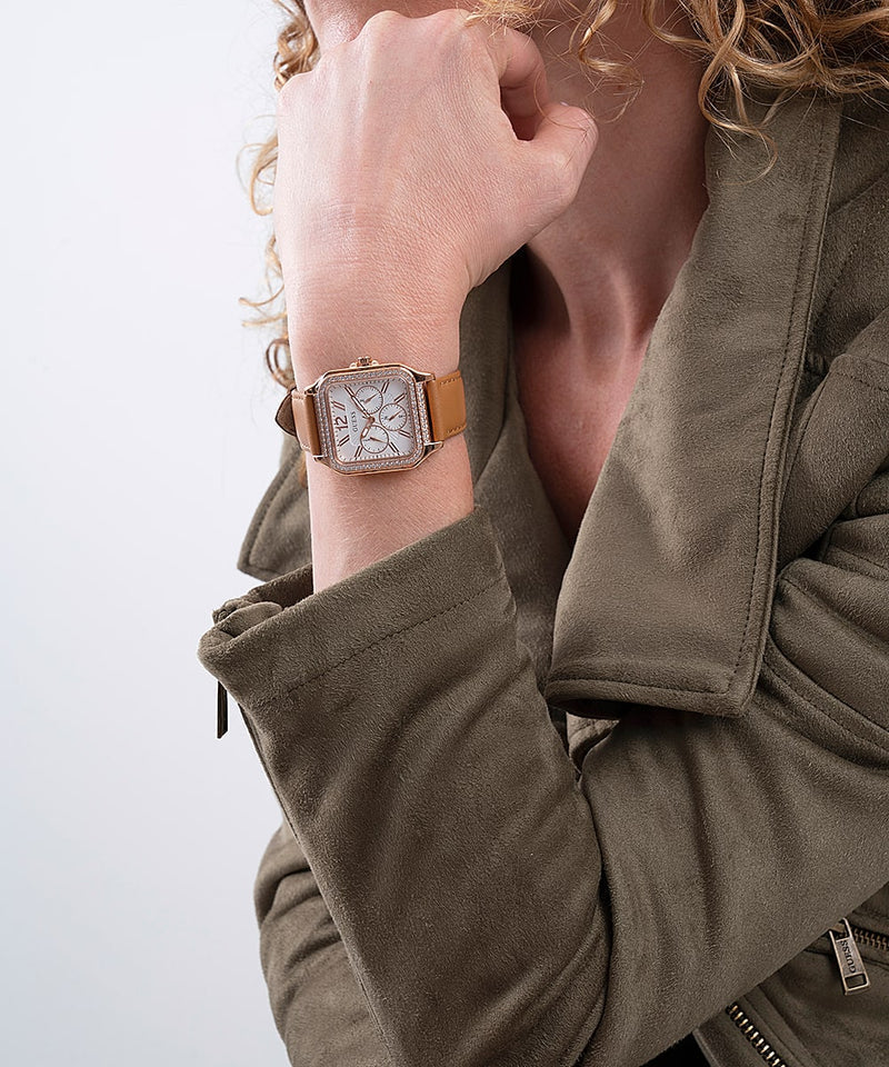 Guess Silver Dial and Brown Leather Strap Ladies Watch - GW0309L3