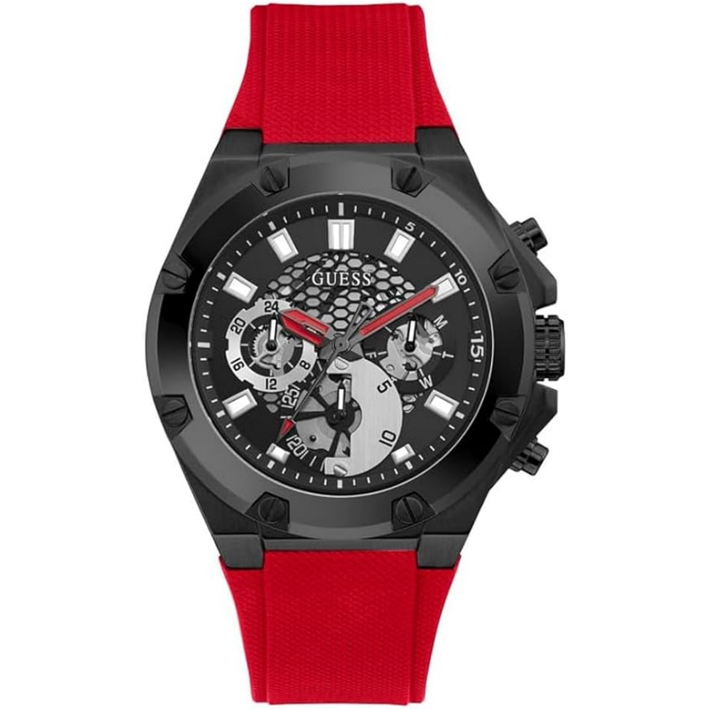 Guess Multifunction Black Dial Red Belt Men's Watch - GW0334G4