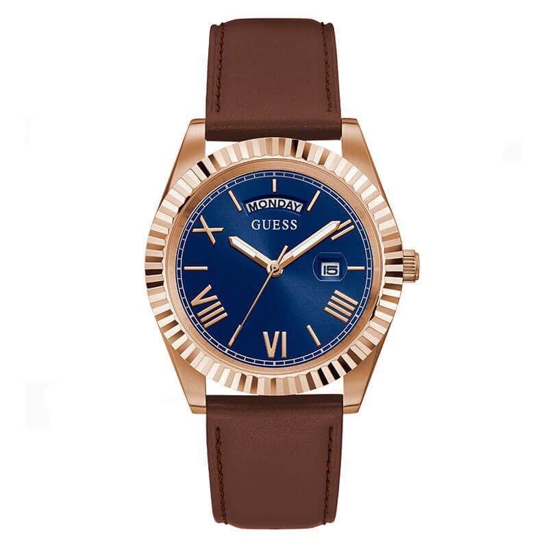 Guess Eco-Friendly Brown Leather Recycled Ultra Suede Strap Watch - GW0353G2