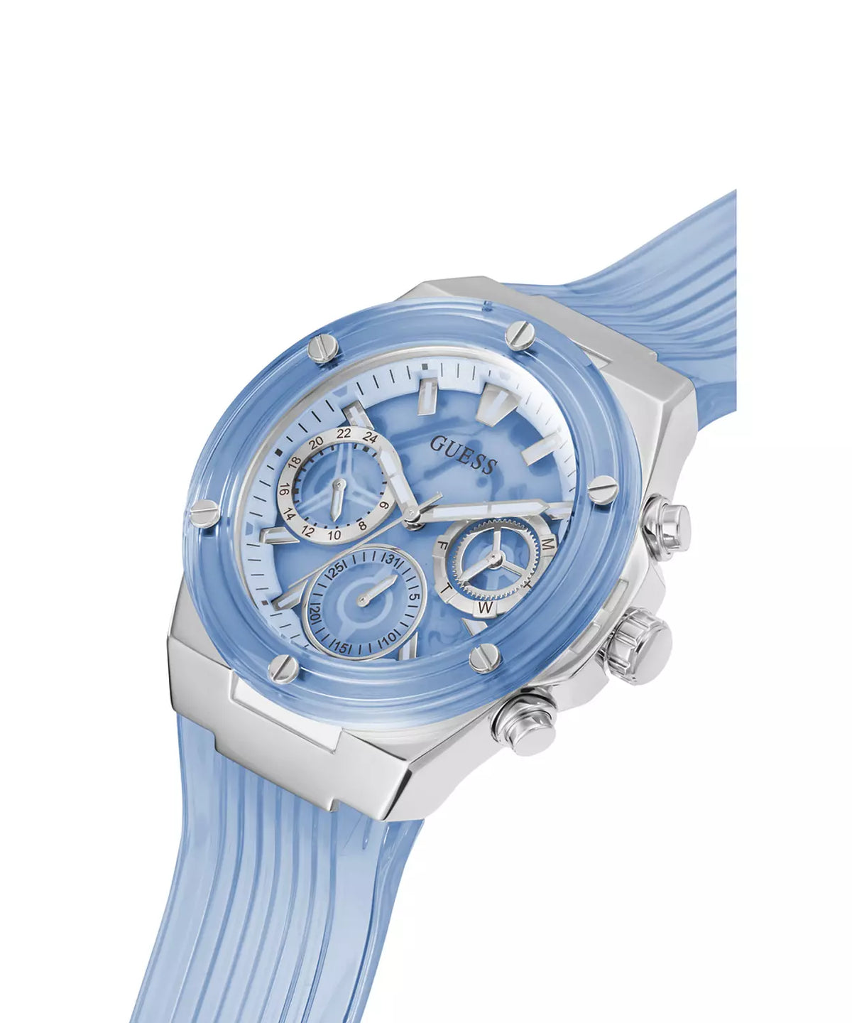 Guess Blue Silicone Silver Case Women's Watch - GW0409L1