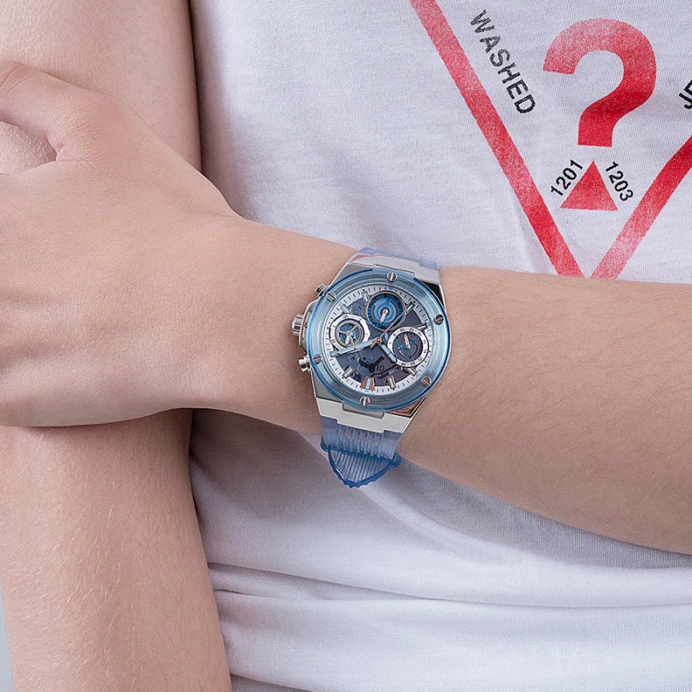 Guess Blue Silicone Silver Case Women's Watch - GW0409L1