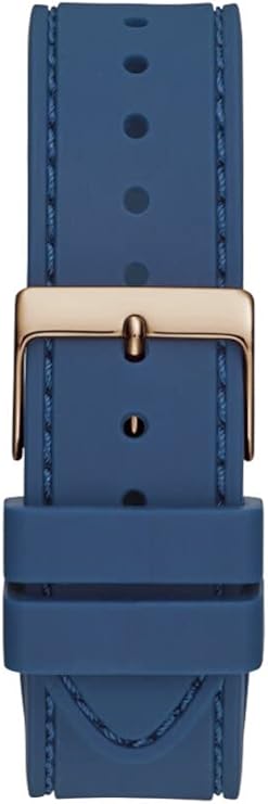 GUESS watch blue rubber strap with rose gold tone buckle and perforated detail