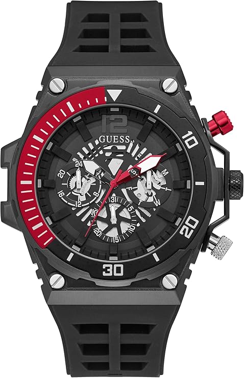 Guess Multifunction Black Dial Silicone Belt Men's Watch - GW0443G2