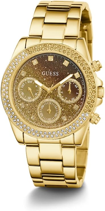 Guess GW0483L2 gold women's chronograph watch with glitter dial and three subdials