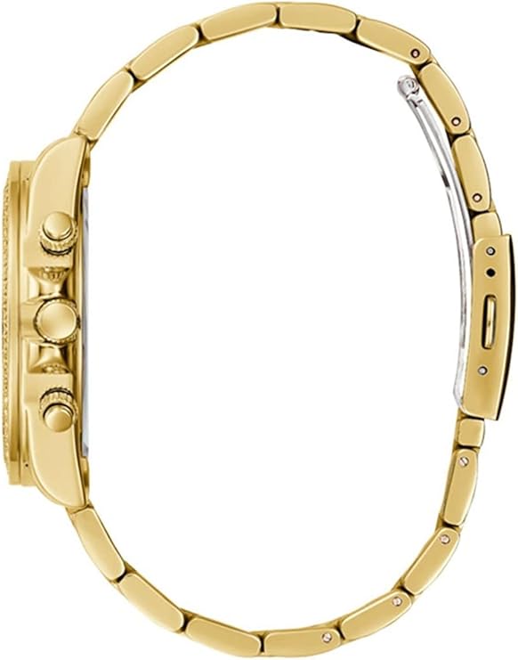 Guess GW0483L2 gold chronograph watch side view showing case and bracelet