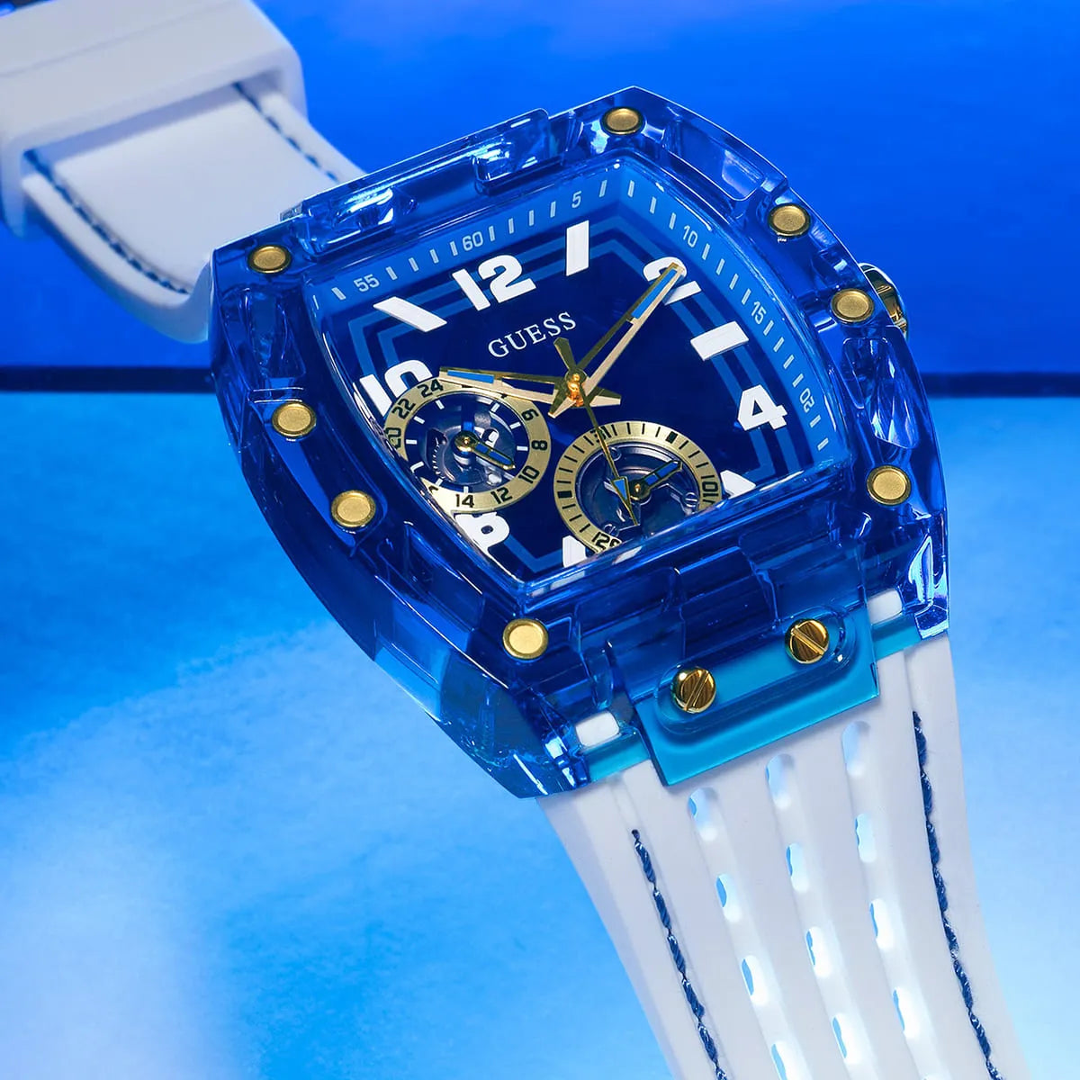 GUESS White Blue Multi-function Mens Watch - GW0499G6