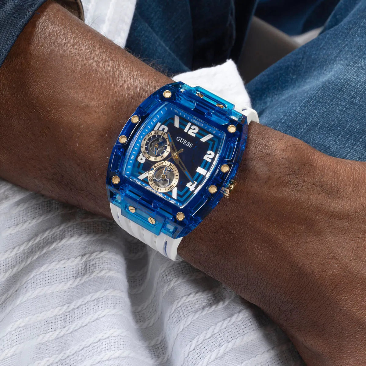 GUESS White Blue Multi-function Mens Watch - GW0499G6