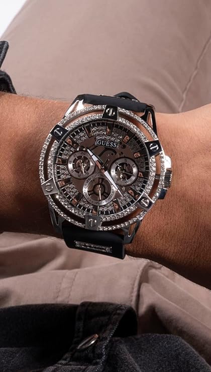 Guess Quartz Black Silicone Strap Silver Dial 48mm Men's Watch - GW0537G1
